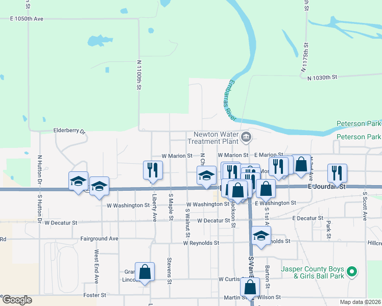 map of restaurants, bars, coffee shops, grocery stores, and more near 201-299 North Church Street in Newton