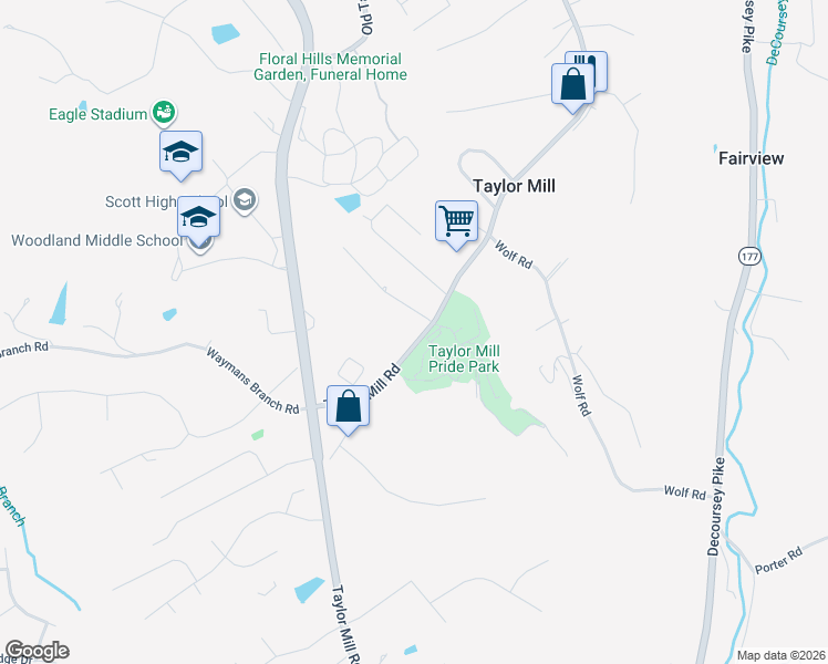 map of restaurants, bars, coffee shops, grocery stores, and more near 5610-5632 Taylor Mill Rd in Taylor Mill