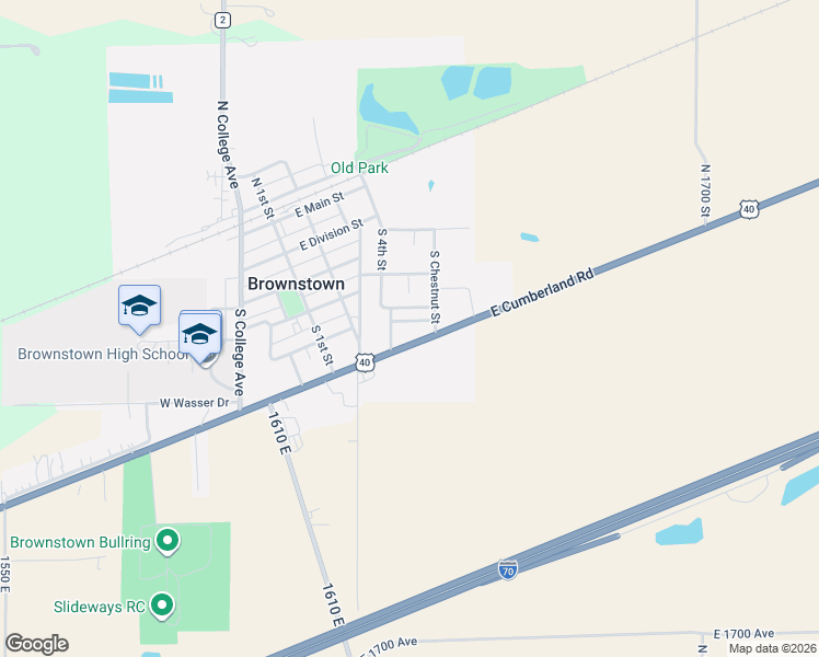 map of restaurants, bars, coffee shops, grocery stores, and more near 427 East Cumberland Road in Brownstown