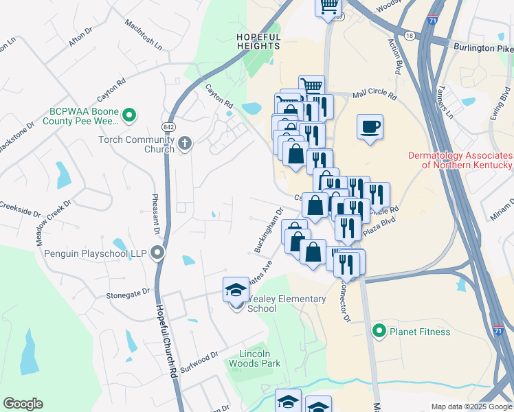 map of restaurants, bars, coffee shops, grocery stores, and more near 335 Westminster Court in Florence