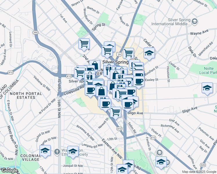 map of restaurants, bars, coffee shops, grocery stores, and more near 101 Independence Avenue Southeast in Washington