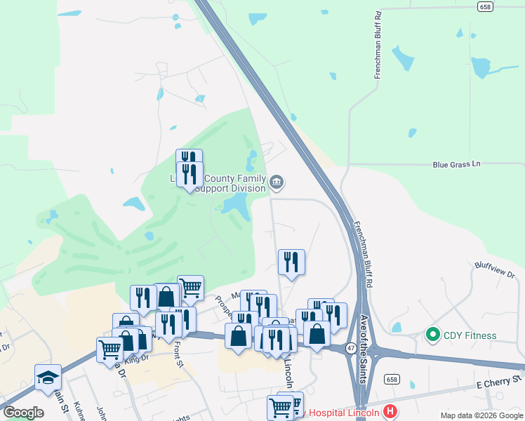 map of restaurants, bars, coffee shops, grocery stores, and more near 327 North Lincoln Drive in Troy