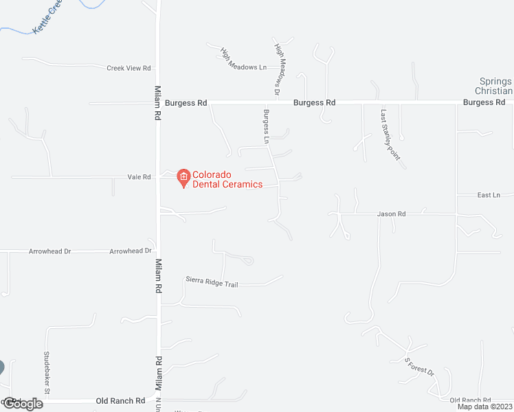 map of restaurants, bars, coffee shops, grocery stores, and more near 11130 Burgess Lane in Colorado Springs