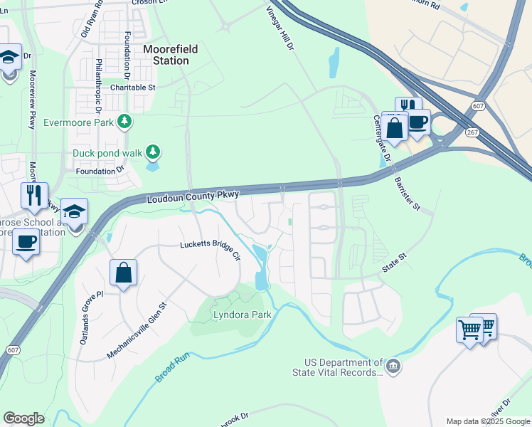 map of restaurants, bars, coffee shops, grocery stores, and more near 22612 Welborne Manor Square in Ashburn