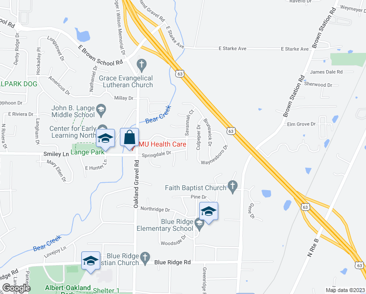 map of restaurants, bars, coffee shops, grocery stores, and more near 2605 Springdale Drive in Columbia