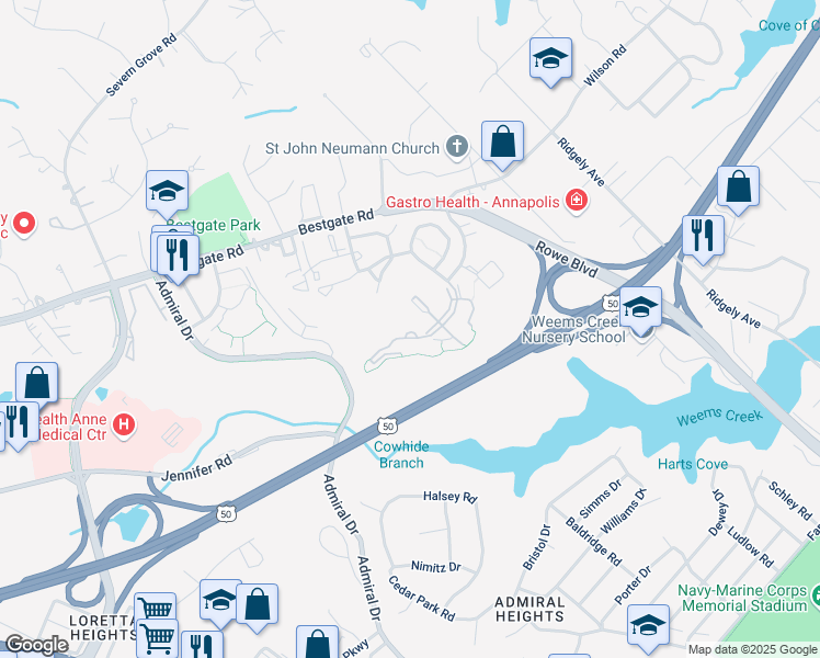 map of restaurants, bars, coffee shops, grocery stores, and more near 2014 Governor Thomas Bladen Way in Annapolis