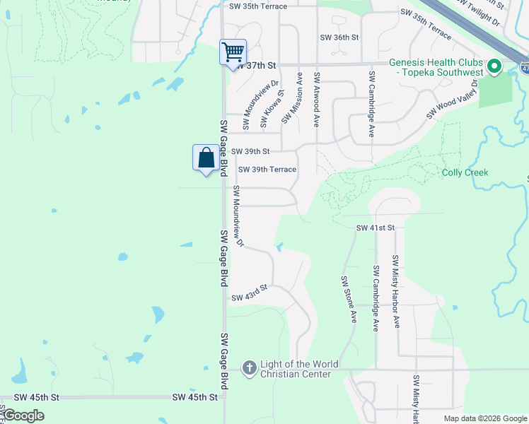 map of restaurants, bars, coffee shops, grocery stores, and more near 3910 Southwest 40th Terrace in Topeka