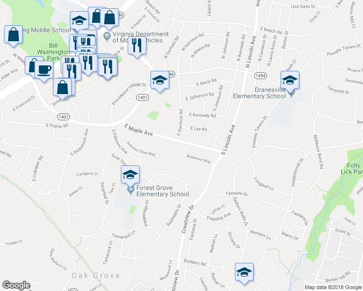 map of restaurants, bars, coffee shops, grocery stores, and more near 1202 East Maple Avenue in Sterling