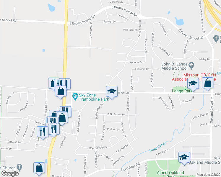 map of restaurants, bars, coffee shops, grocery stores, and more near 4202 Derby Ridge Drive in Columbia