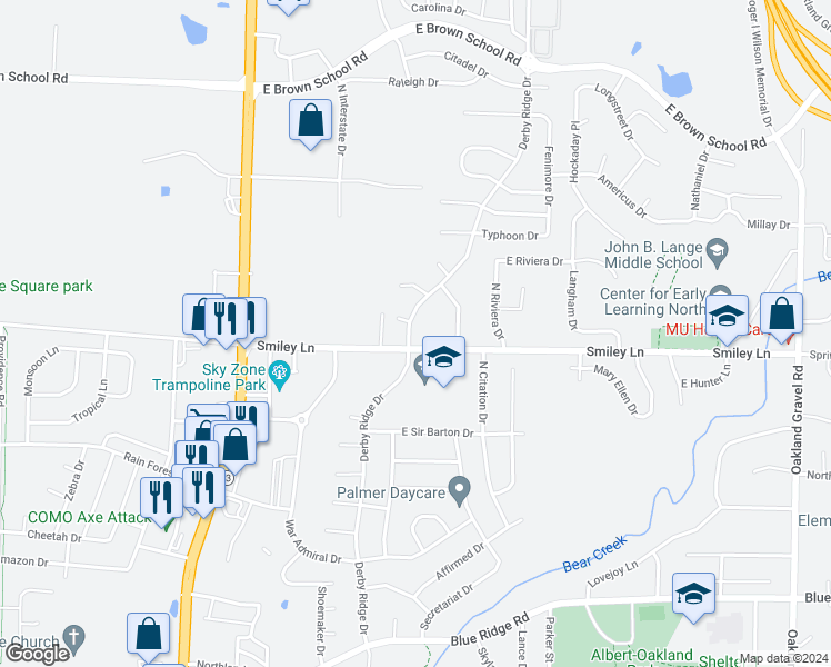 map of restaurants, bars, coffee shops, grocery stores, and more near 4204 Derby Ridge Drive in Columbia