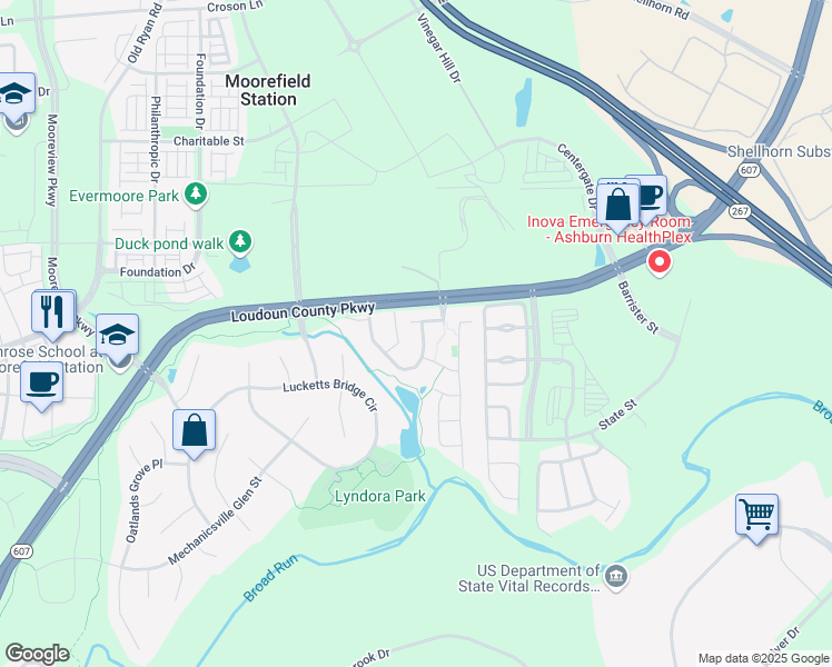map of restaurants, bars, coffee shops, grocery stores, and more near 22616 Welborne Manor Square in Ashburn