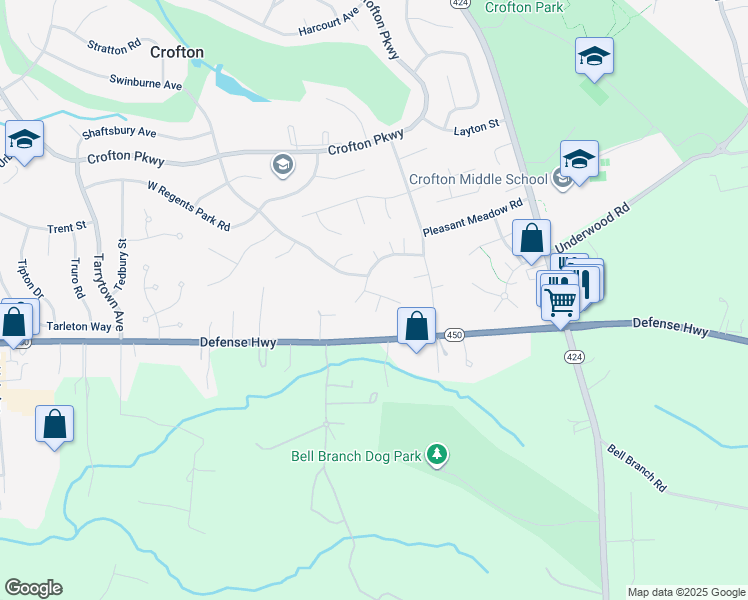 map of restaurants, bars, coffee shops, grocery stores, and more near 1697 Barrister Court in Crofton