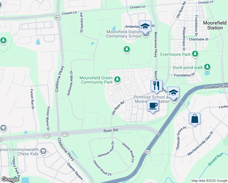 map of restaurants, bars, coffee shops, grocery stores, and more near 43117 Shore Square in Ashburn