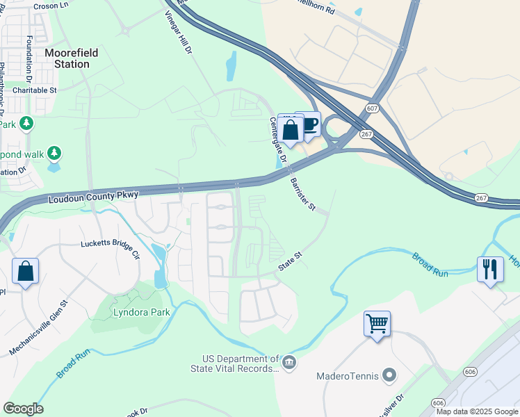 map of restaurants, bars, coffee shops, grocery stores, and more near Orchard Grass Terrace in Ashburn