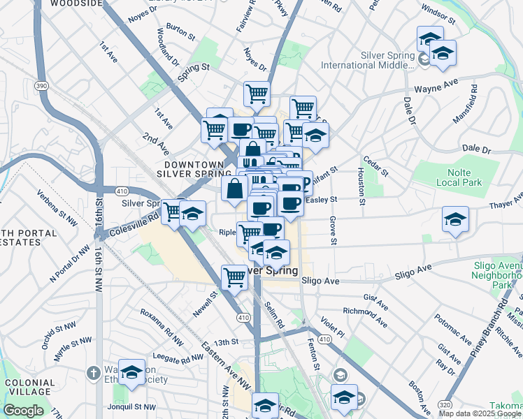 map of restaurants, bars, coffee shops, grocery stores, and more near 101 Independence Avenue Southeast in Washington