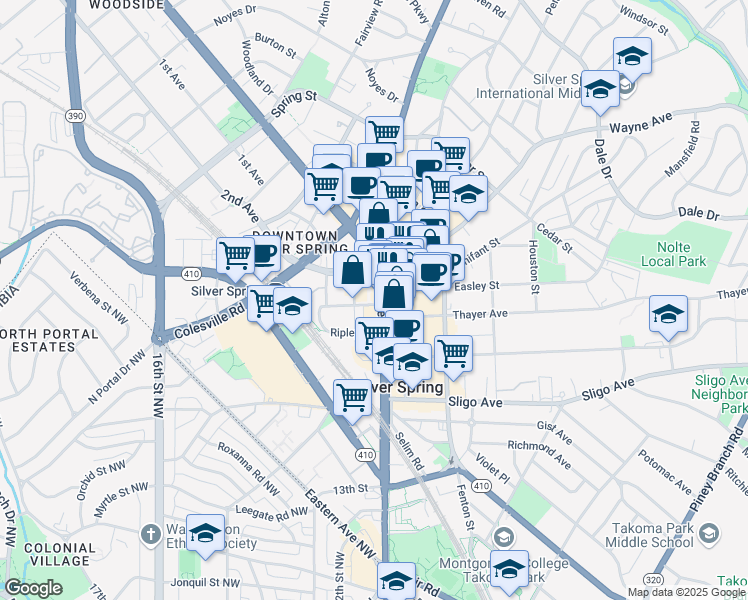 map of restaurants, bars, coffee shops, grocery stores, and more near 101 Independence Avenue Southeast in Washington