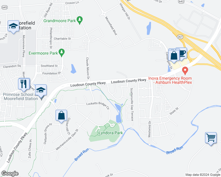 map of restaurants, bars, coffee shops, grocery stores, and more near 22524 Welborne Manor Square in Ashburn