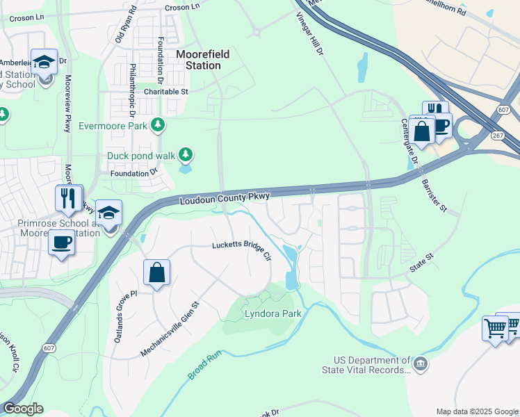 map of restaurants, bars, coffee shops, grocery stores, and more near 43625 Pickett Corner Terrace in Ashburn