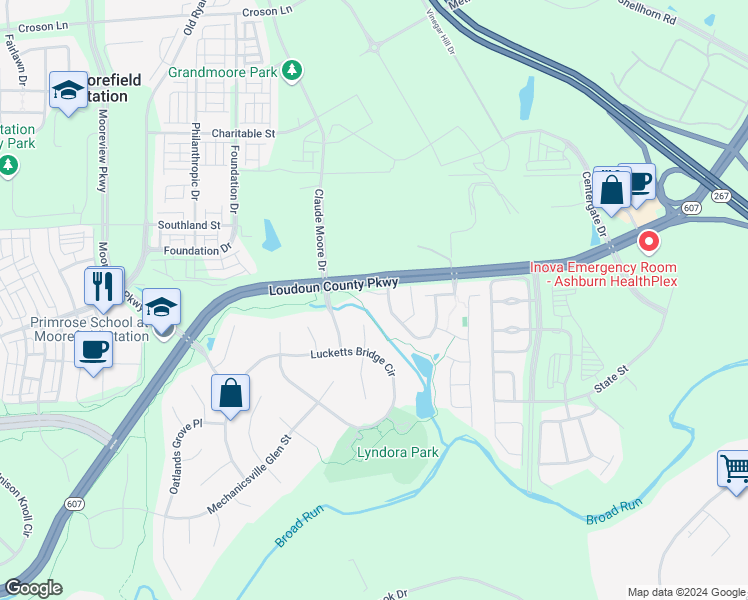 map of restaurants, bars, coffee shops, grocery stores, and more near 43621 Pickett Corner Terrace in Ashburn