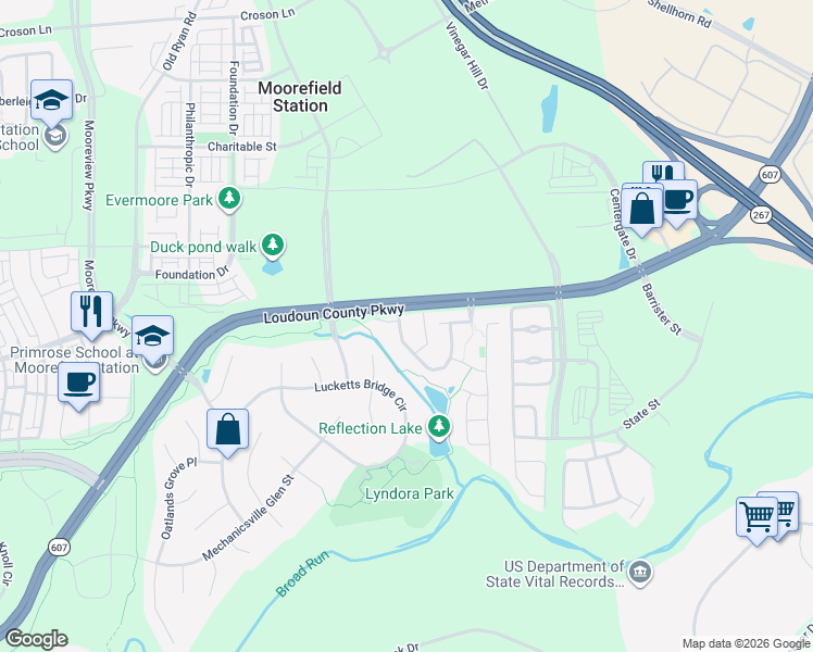 map of restaurants, bars, coffee shops, grocery stores, and more near 22520 Welborne Manor Square in Ashburn