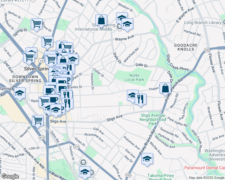 map of restaurants, bars, coffee shops, grocery stores, and more near 101 Independence Avenue Southeast in Washington
