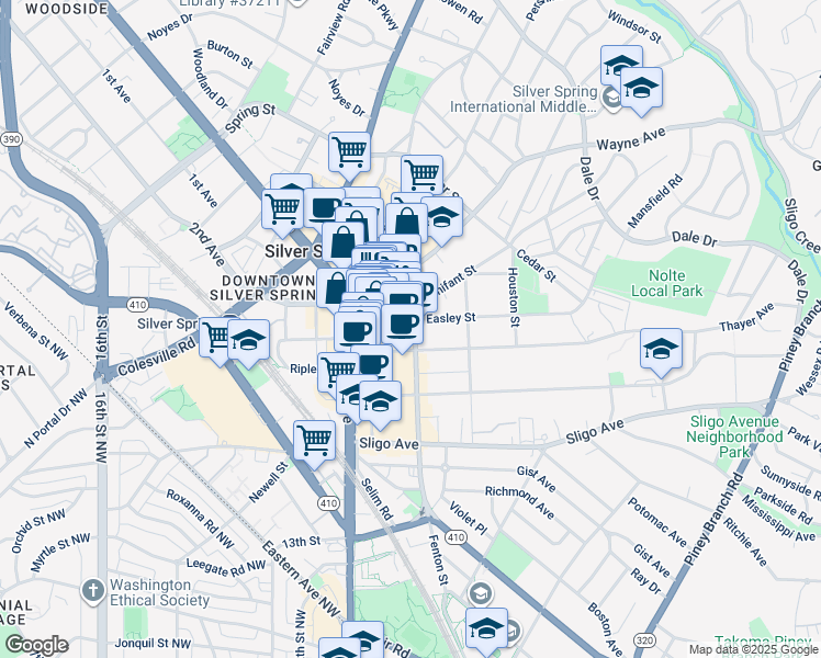 map of restaurants, bars, coffee shops, grocery stores, and more near 101 Independence Avenue Southeast in Washington