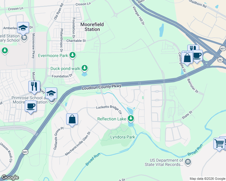 map of restaurants, bars, coffee shops, grocery stores, and more near 43613 Pickett Corner Terrace in Ashburn