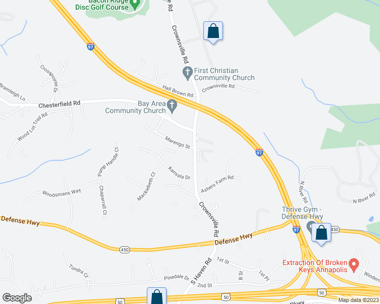 map of restaurants, bars, coffee shops, grocery stores, and more near 875 Marengo Street in Annapolis