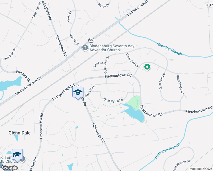 map of restaurants, bars, coffee shops, grocery stores, and more near 12131 Quadrille Lane in Bowie