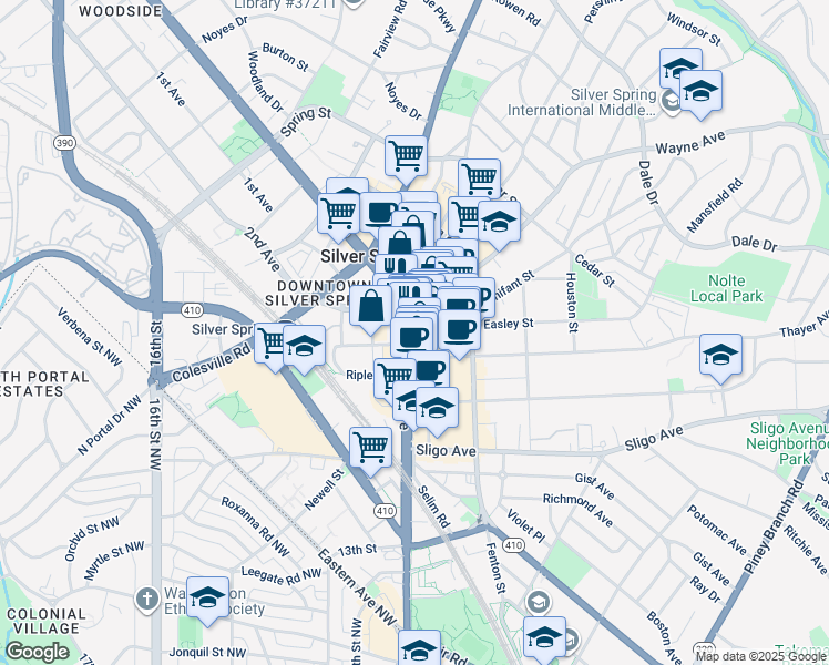 map of restaurants, bars, coffee shops, grocery stores, and more near 101 Independence Avenue Southeast in Washington