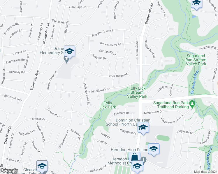 map of restaurants, bars, coffee shops, grocery stores, and more near 1506 Hiddenbrook Drive in Herndon