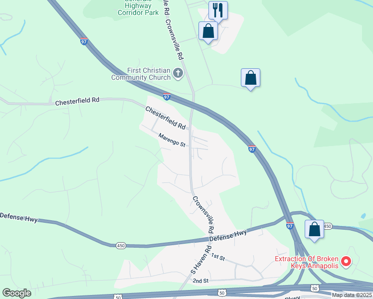 map of restaurants, bars, coffee shops, grocery stores, and more near 875 Marengo Street in Annapolis