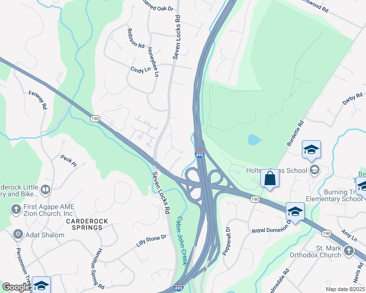 map of restaurants, bars, coffee shops, grocery stores, and more near 8311 Old Seven Locks Road in Bethesda