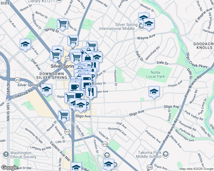 map of restaurants, bars, coffee shops, grocery stores, and more near 101 Independence Avenue Southeast in Washington