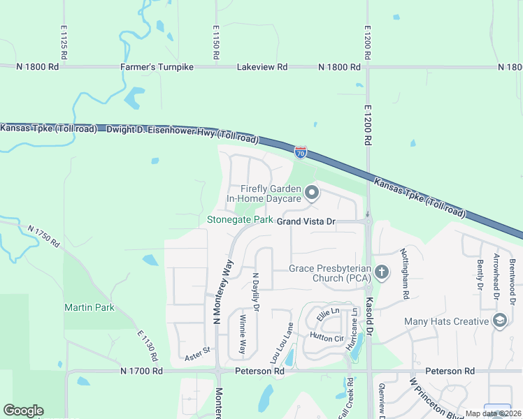 map of restaurants, bars, coffee shops, grocery stores, and more near 809 North Field Stone Drive in Lawrence