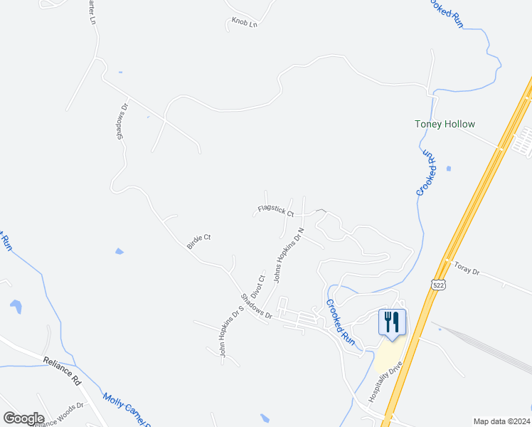 map of restaurants, bars, coffee shops, grocery stores, and more near 137 Flagstick Court in Front Royal