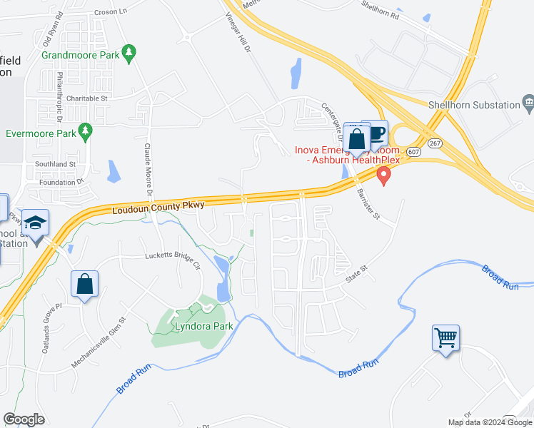map of restaurants, bars, coffee shops, grocery stores, and more near 22521 Maison Carree Square in Ashburn