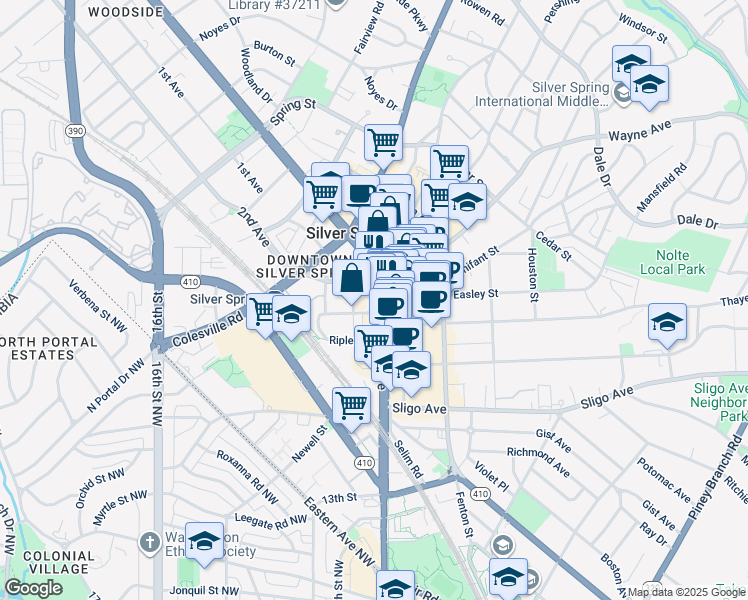 map of restaurants, bars, coffee shops, grocery stores, and more near 101 Independence Avenue Southeast in Washington