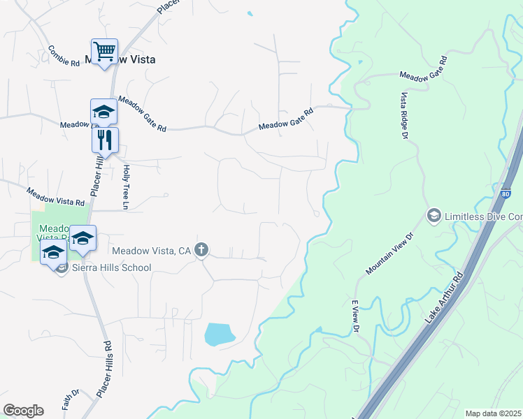 map of restaurants, bars, coffee shops, grocery stores, and more near 410 Greenwood Drive in Meadow Vista