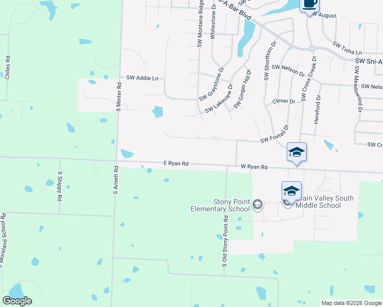 map of restaurants, bars, coffee shops, grocery stores, and more near 1200 East Ryan Road in Grain Valley