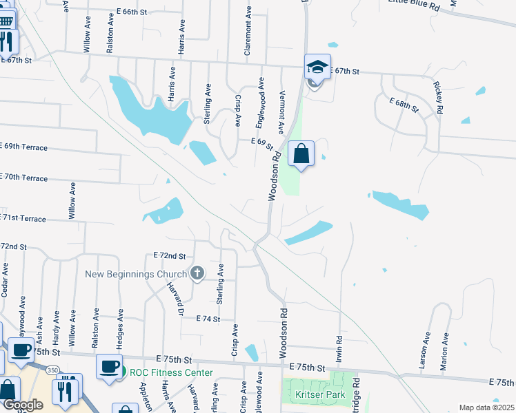 map of restaurants, bars, coffee shops, grocery stores, and more near 7013 Englewood Avenue in Raytown