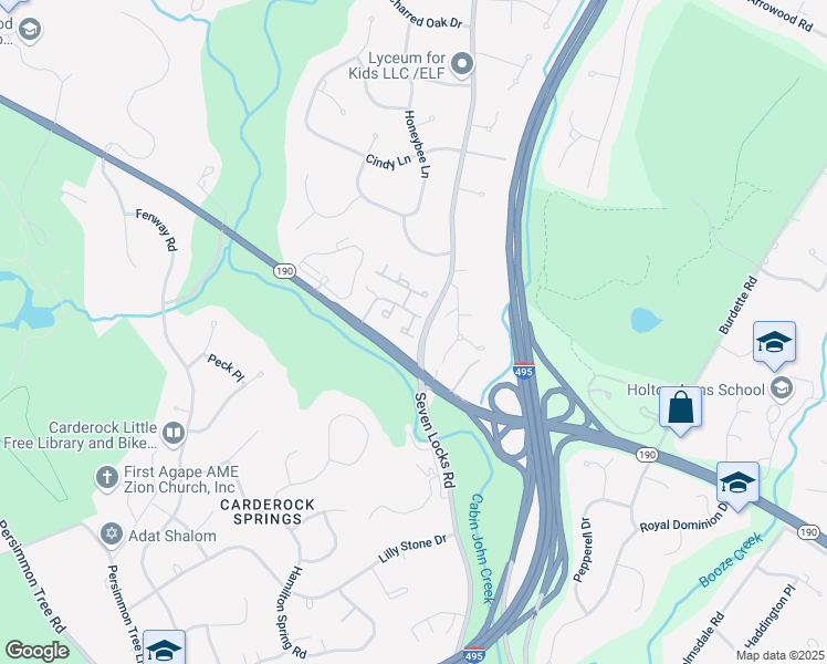 map of restaurants, bars, coffee shops, grocery stores, and more near 8013 Rising Ridge Road in Bethesda