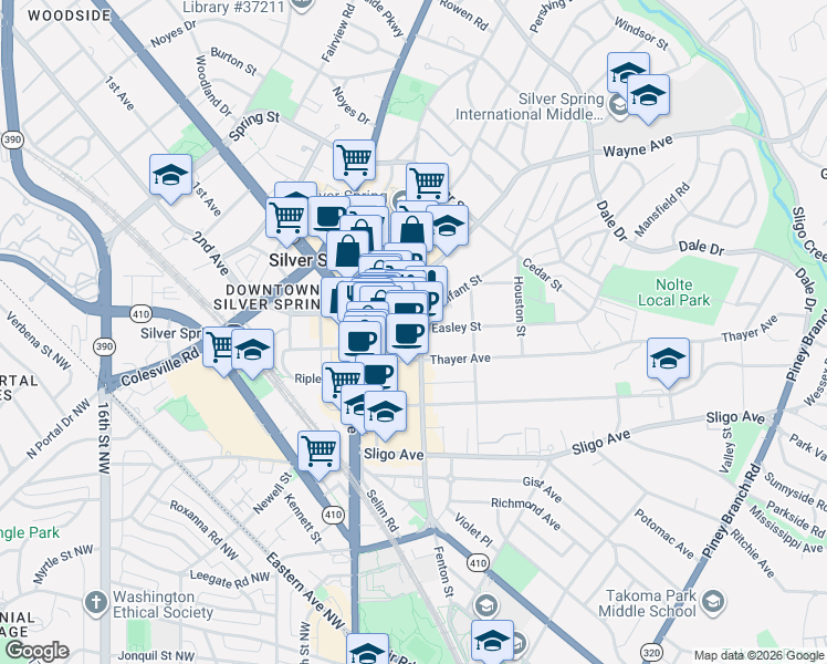 map of restaurants, bars, coffee shops, grocery stores, and more near 101 Independence Avenue Southeast in Washington