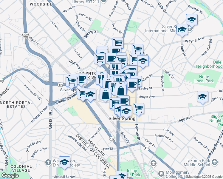 map of restaurants, bars, coffee shops, grocery stores, and more near 101 Independence Avenue Southeast in Washington