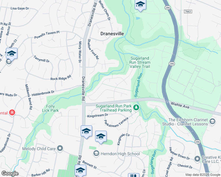 map of restaurants, bars, coffee shops, grocery stores, and more near 12302 Exbury Street in Herndon