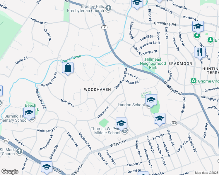 map of restaurants, bars, coffee shops, grocery stores, and more near 8311 Whitman Drive in Bethesda