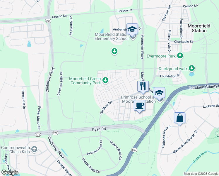 map of restaurants, bars, coffee shops, grocery stores, and more near 22635 Naugatuck Square in Ashburn