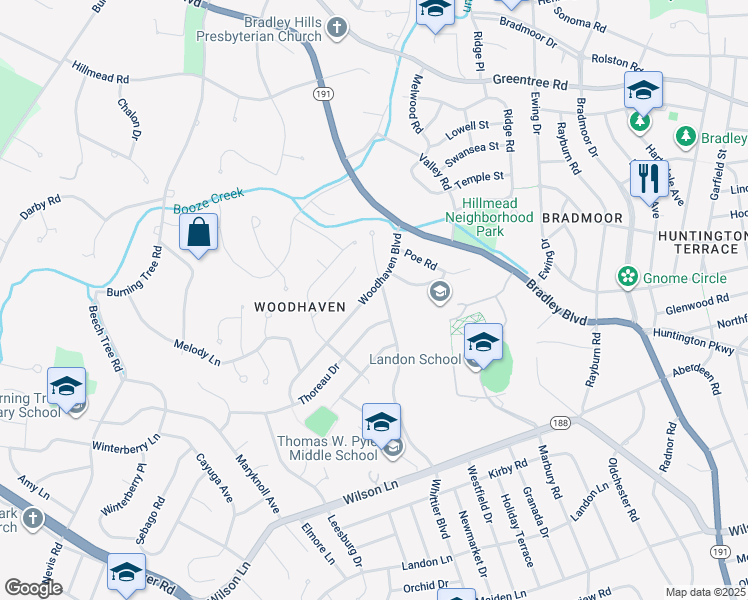 map of restaurants, bars, coffee shops, grocery stores, and more near 8319 Woodhaven Boulevard in Bethesda