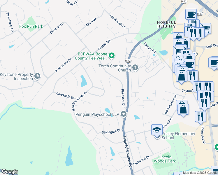 map of restaurants, bars, coffee shops, grocery stores, and more near 8484 Partridge Circle in Florence