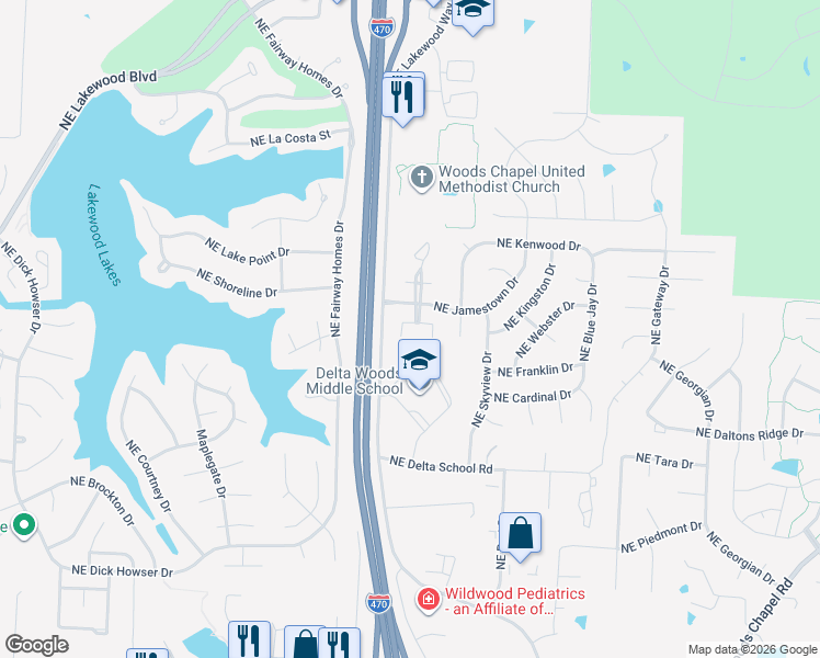 map of restaurants, bars, coffee shops, grocery stores, and more near 1056 Northeast Queens Court in Lee's Summit